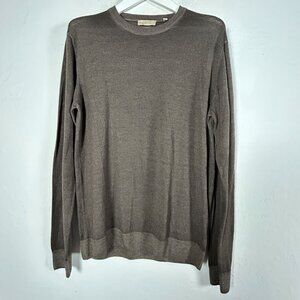 Hagen Carmel Mens Merino Wool Crewneck Sweater Large Brown Pullover Italy Made